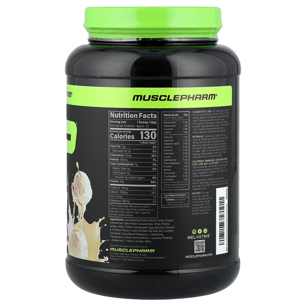 MusclePharm, Combat®, протеиновый порошок, ванильное мороженое, 900 г (2 фунта)