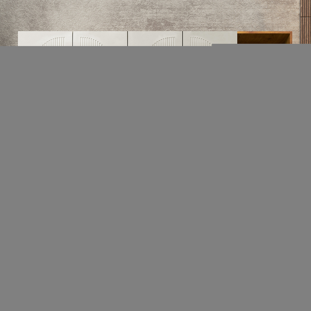 Шкаф Агератум МДФ четырехсекционный с стеллажом Лайн флай (0,27) А10029 матовая - Орех Экко 9459  230*45*240