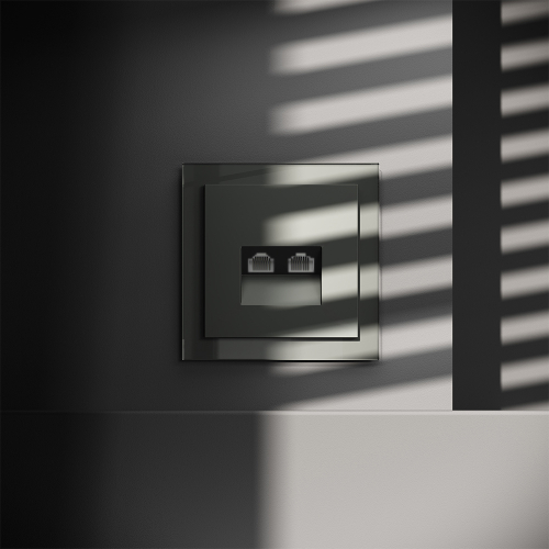 Розетка компьютерная встраиваемая VOLTUM S70 двойная RJ45+RJ45 кат.6, (титан)