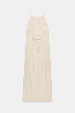ZARA ПЛАТЬЕ МИДИ ИЗ СМЕСОВОГО ЛЬНА, ЭКРЮ