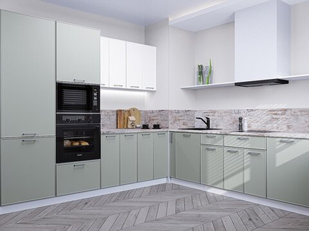 Угловая модульная кухня Квадро-02 Белый/Аквамарин - Белый 2140*2400/2150*600