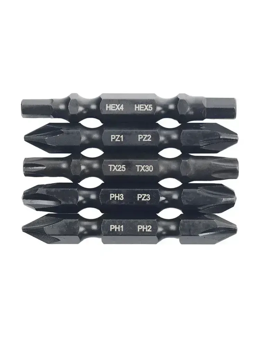 Набор бит двухсторонних 5 шт S2 PH1 x PH2 PZ1 x PZ2 PH3хPZ3 Tx25 x Tx30 Hex4 x Hex5 50 мм RAGE by VIRA
