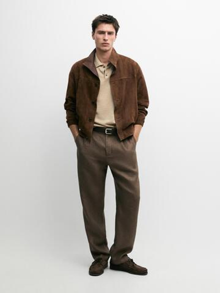 Massimo Dutti Льняные брюки в стиле "Touth Look" с отделкой в ​​елочку, охра