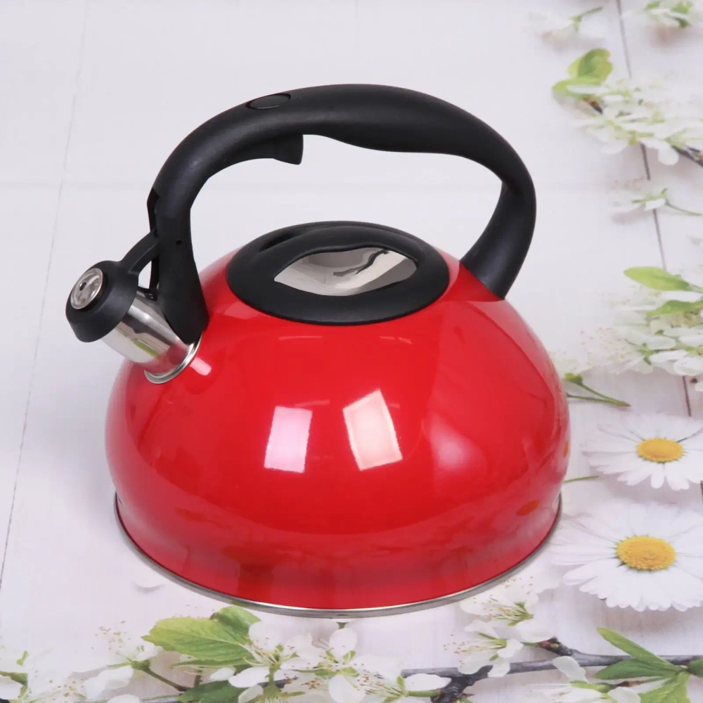 Чайник из нержавеющей стали 3,2 л «Глянец» со свистком, красный