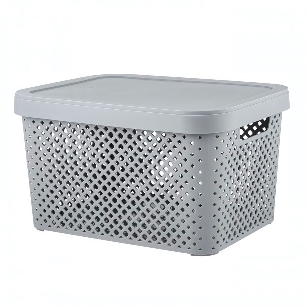 Корзина для хранения Plast Team STOCKHOLM, с крышкой 15 л серый шторм