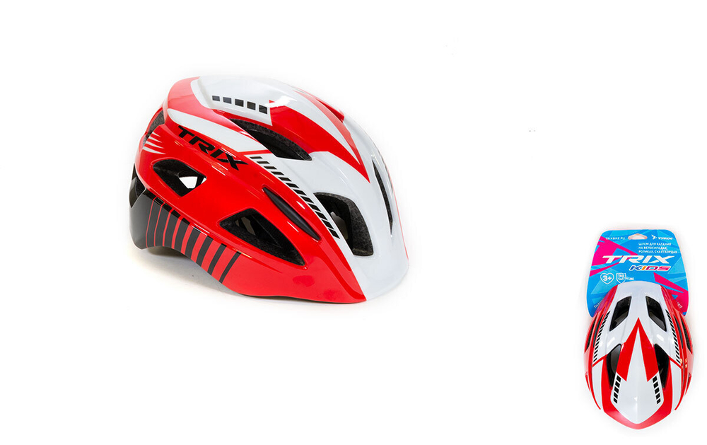 Шлем вело TRIX детский кросс-кантри 13 отверстий регулировка обхвата S 52-54см In Mold черно-бело-красный