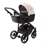 Детская универсальная коляска Adamex NOLA Deluxe 2 в 1 N-SD110 (Светло-бежевая экокожа, Черная экокожа)