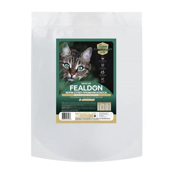Уценка! Повр.упак./ Сухой корм Fealdon Super Premium для взрослых кошек, с рыбой (лососем)