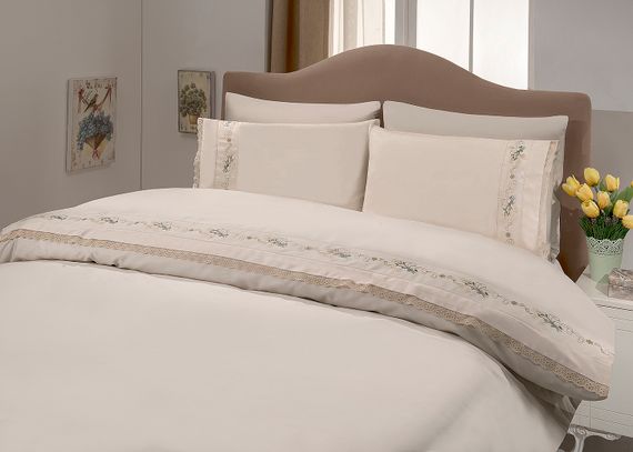 Постельное белье Gelin Home EFSANE  крем евро