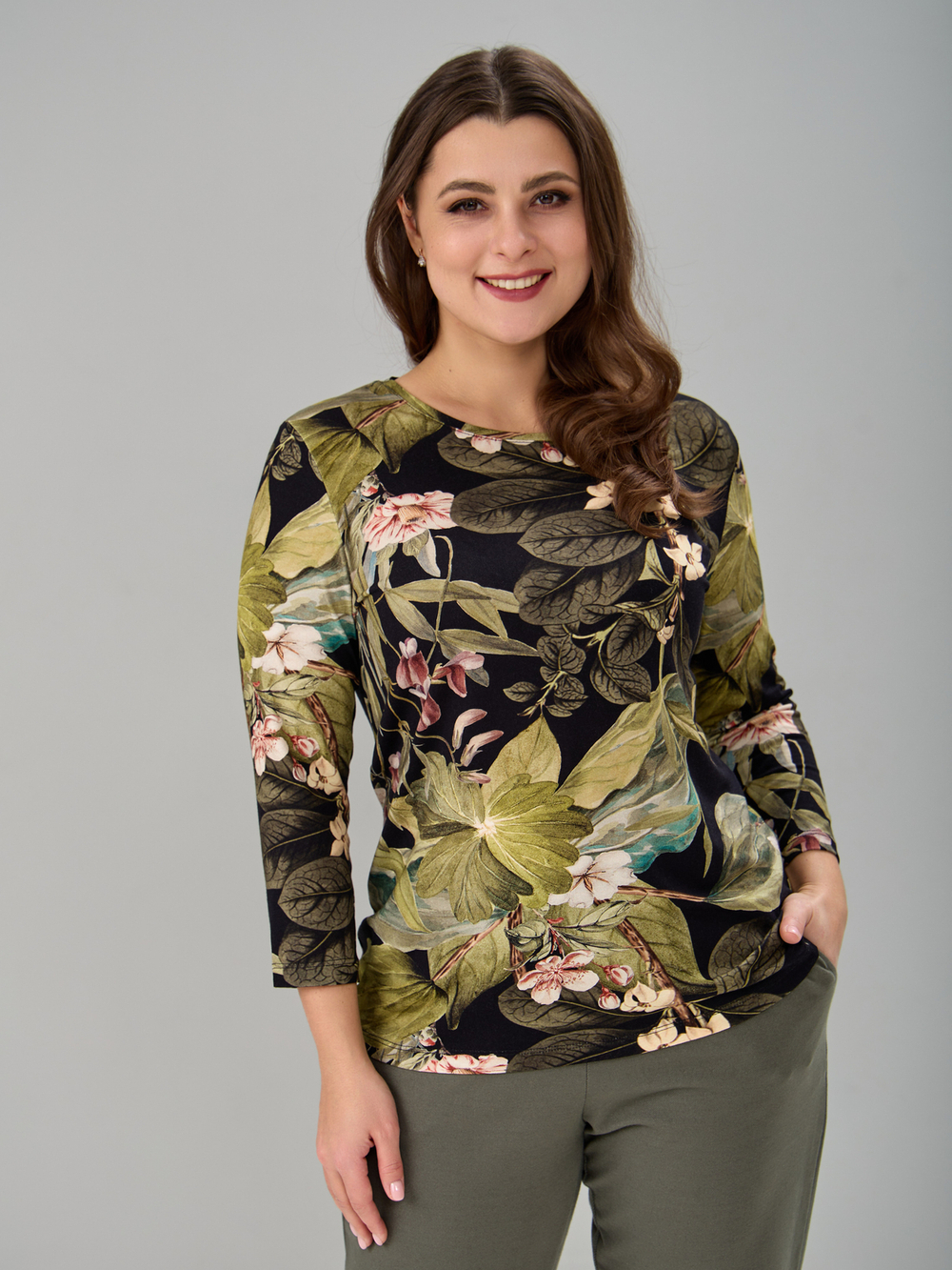 Лонгслив ЛНв-306/черный-листья