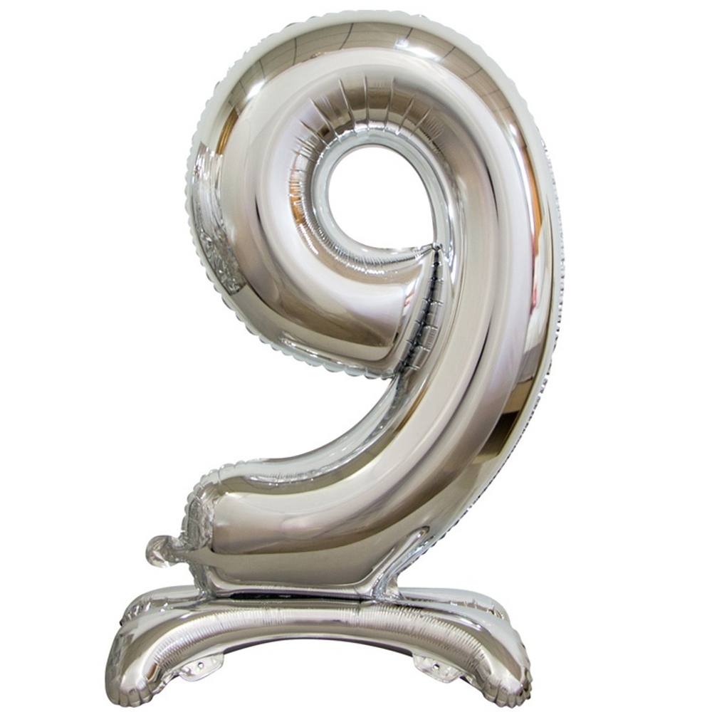 Шар ЦИФРА 9 Silver на подставке 30" 76 см