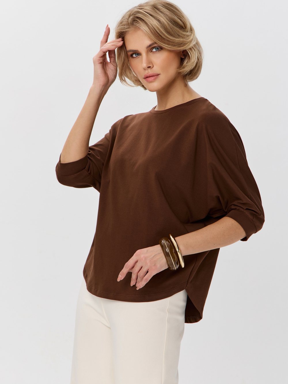 Свободная футболка летучая мышь с рукавом 3/4