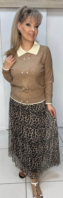 Итальянская двойная юбка на мягком поясе под леопард