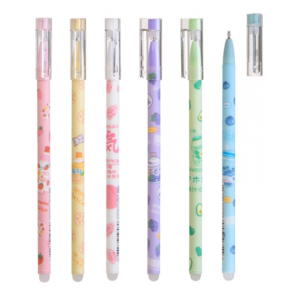 Ручка гелевая, пиши-стирай, Basir, синие чернила, серия "Фруктовый коктейль", цветной корпус, 12 шт