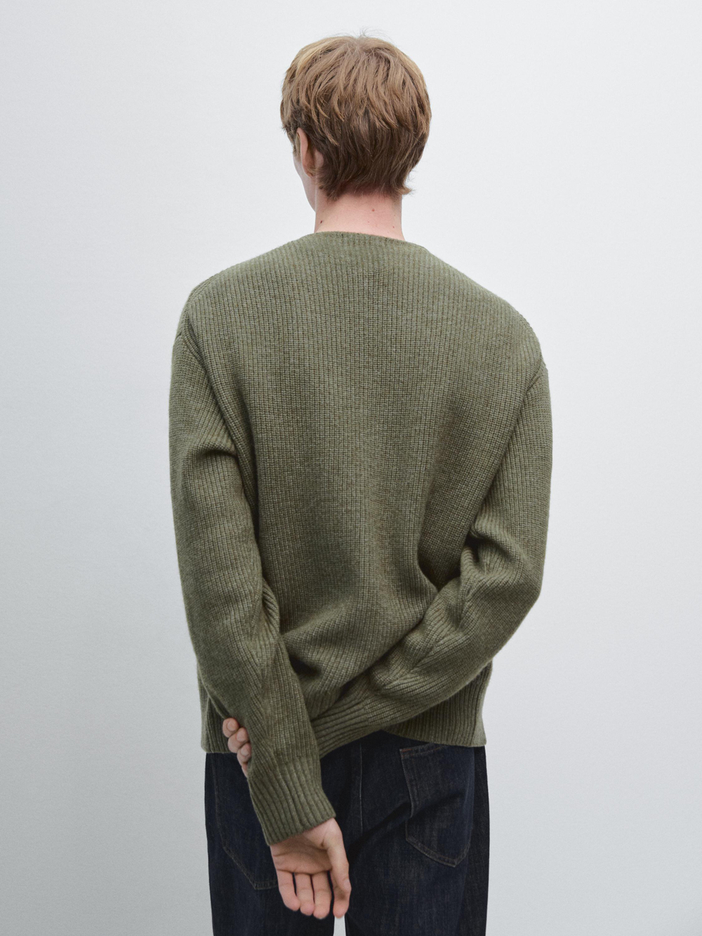 Massimo Dutti Вязаный кардиган с V-образным вырезом, зеленый