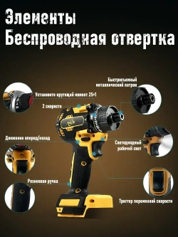 шуруповерт аккумуляторный бесщеточный TKCB,21 В, 280 Нм, 4000 об/мин ,без АКБ