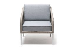 "Канны" кресло плетеное из роупа, каркас алюминий светло-серый (RAL7035) муар, роуп серый меланж круглый, ткань светло-серая