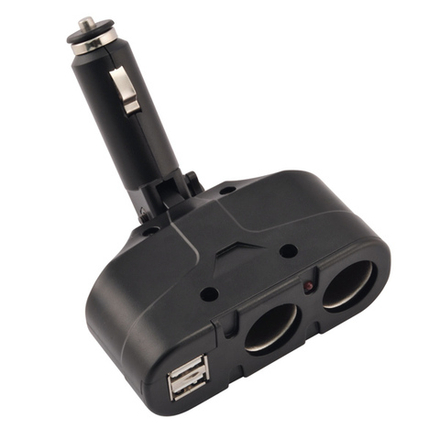 Переходник прикуривателя на 2 гнезда  +2гнUSB 1А