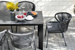 "Милан" стул плетеный из роупа, каркас алюминий темно-серый (RAL7024) муар, роуп темно-серый круглый, ткань темно-серая 027