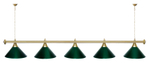 Лампа STARTBILLIARDS 5 пл. (плафоны зеленые,штанга зеленая,фурнитура золото)