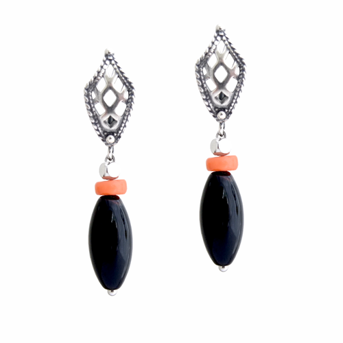 Серьги с натуральным агатом и кораллом