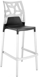 Стул пластиковый барный Papatya Ego-Rock Bar, сатинированный алюминий, антрацит матовый, прозрачный