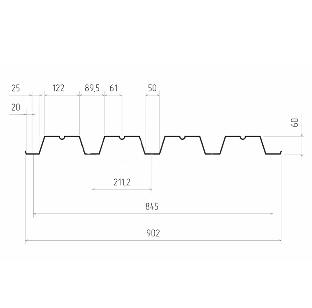 Профнастил Н60 Железный Форт Satin 0,5 мм RAL 3005 винно-красный