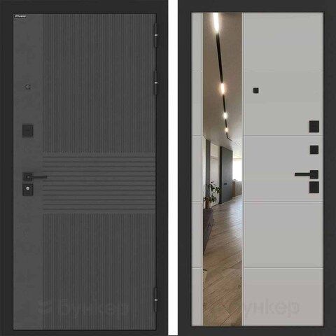 Входная металлическая дверь с зеркалом Бункер HIT B-05/ зеркало узкое ФЛ - 649 Серый софт