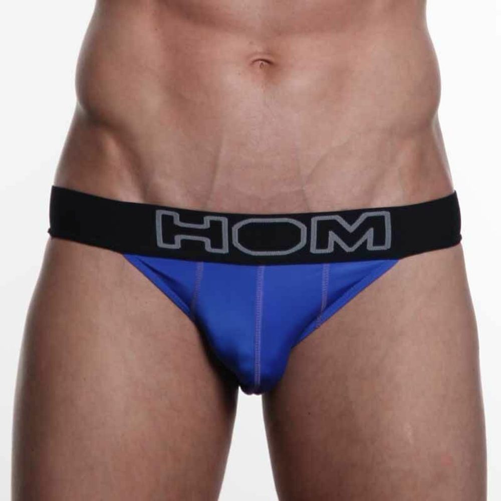 Мужские трусы танга синие с черной резинкой HOM Night Therapy Tanga Brief Blue