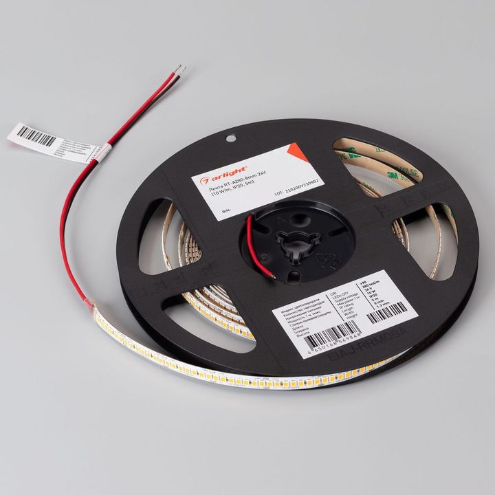 Светодиодная лента Arlight 10W/m 80Led/m 2835SMD холодный белый 5M RT-A280-8mm 24V White6000 045568