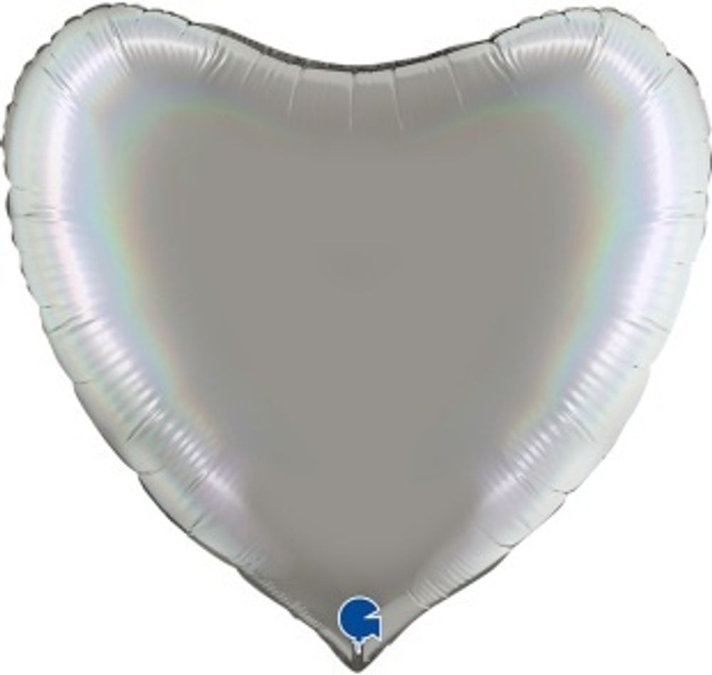 G Шар (36''/91 см) Сердце, Серебро, Голография (платина) (БГ-150)