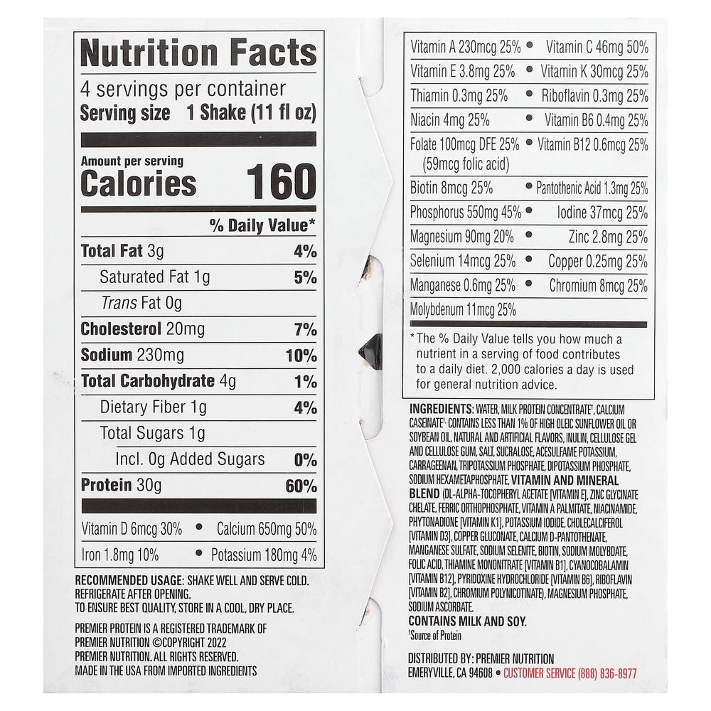 Premier Protein, высокопротеиновый коктейль, ванильный вкус, 4 шт. по 325 мл (11 жидк. унций)