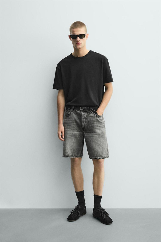 ZARA ДЖИНСОВЫЕ БЕРМУДЫ STRAIGHT FIT, МЯГКИЙ СЕРЫЙ