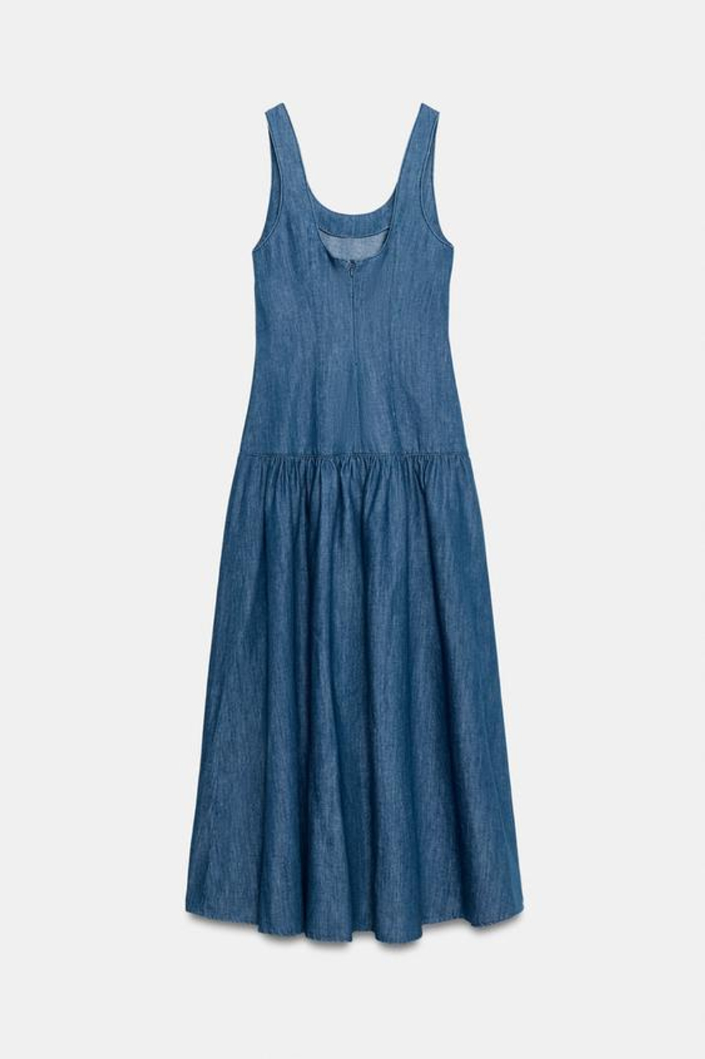 ZARA ПЛАТЬЕ МИДИ С ЮБКОЙ-КЛЁШ, СИНИЙ
