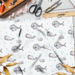 Ткань бязь акварельные киты