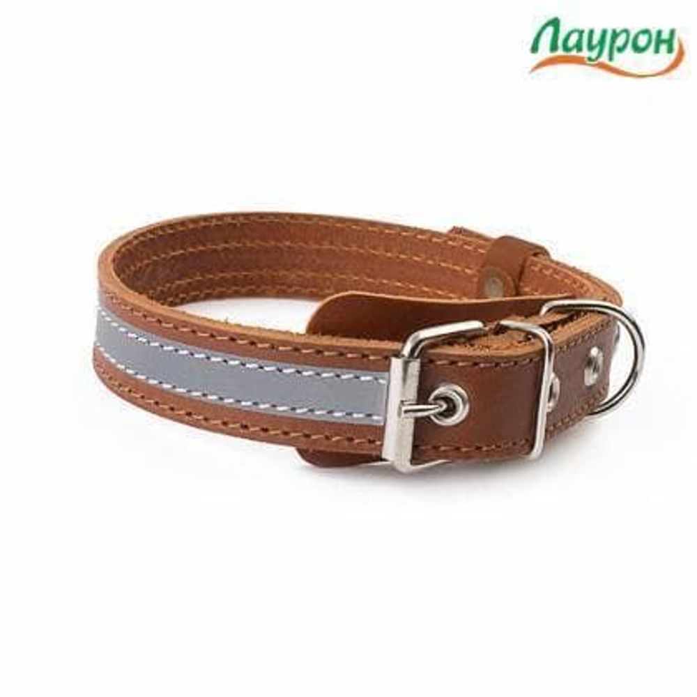 Ошейник (Лаурон) 35мм светоотражающий, рыжий (кожа)