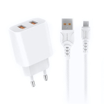 Зарядное устройство DENMEN DC05V 2.4A 2xUSB + кабель microUSB White