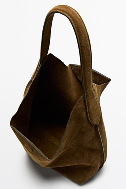 Massimo Dutti Мини-сумочка из натуральной замши, зеленый хаки