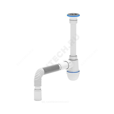 Сифон для умывальника бутылочный 1 1/4"x40 с гофрой 40х40 выпуск с нержавеющей решёткой D=65мм Ани АНИ Пласт C1005