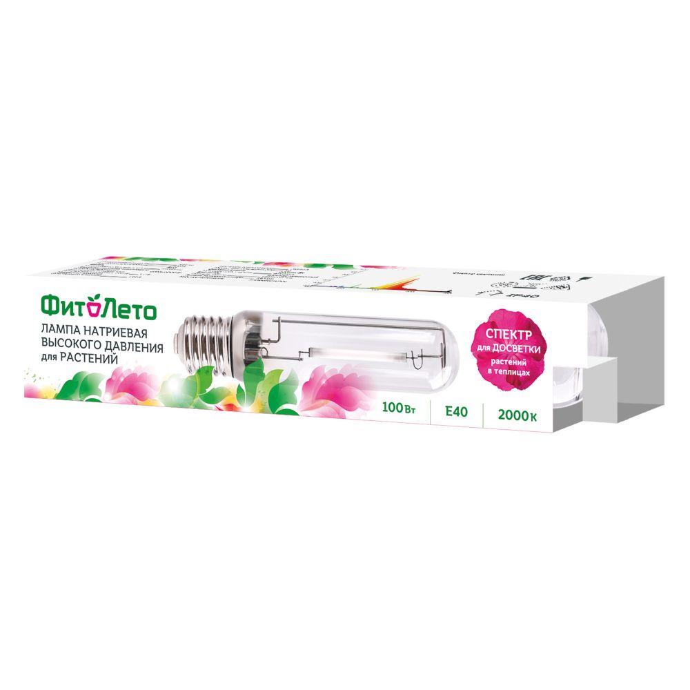 HSL-T48-100-2000K-E40-CL PLANT Лампа натриевая высокого давления для растений. Форма T. прозрачная. Теплый белый свет 2000К + спектр для фотосинтеза. Картон. ТМ ФитоЛето