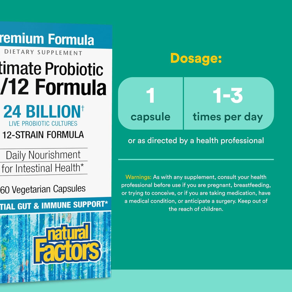 Natural Factors, Ultimate Probiotic, формула 24/12, 60 вегетарианских капсул