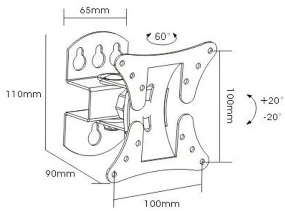 Кронштейн ARM MEDIA LCD-101, 10-26" 30 кг., накл. 20°, пов. 60°, 100х100, черный 36491