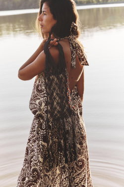 ZARA СУМКА-МЕШОК С БИСЕРОМ, КОРИЧНЕВЫЙ