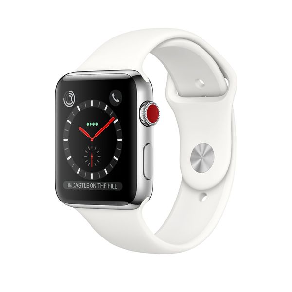 Apple Watch Series 3 Cellular 42mm Stainless Steel Case with Sport Band (Soft White)