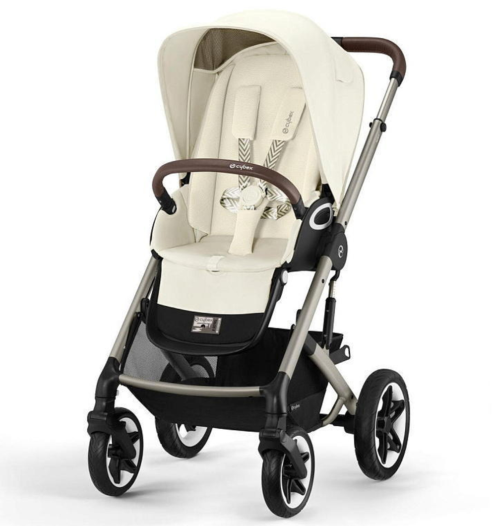 Коляска Cybex Talos S Lux TPE complete Aton B2 Bay Blue 3 в 1 Seashell Beige с дождевиками
