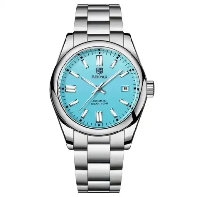 Часы наручные механические с автоподзаводом BENYAR на металлическом браслете, серебристый W9450-01
