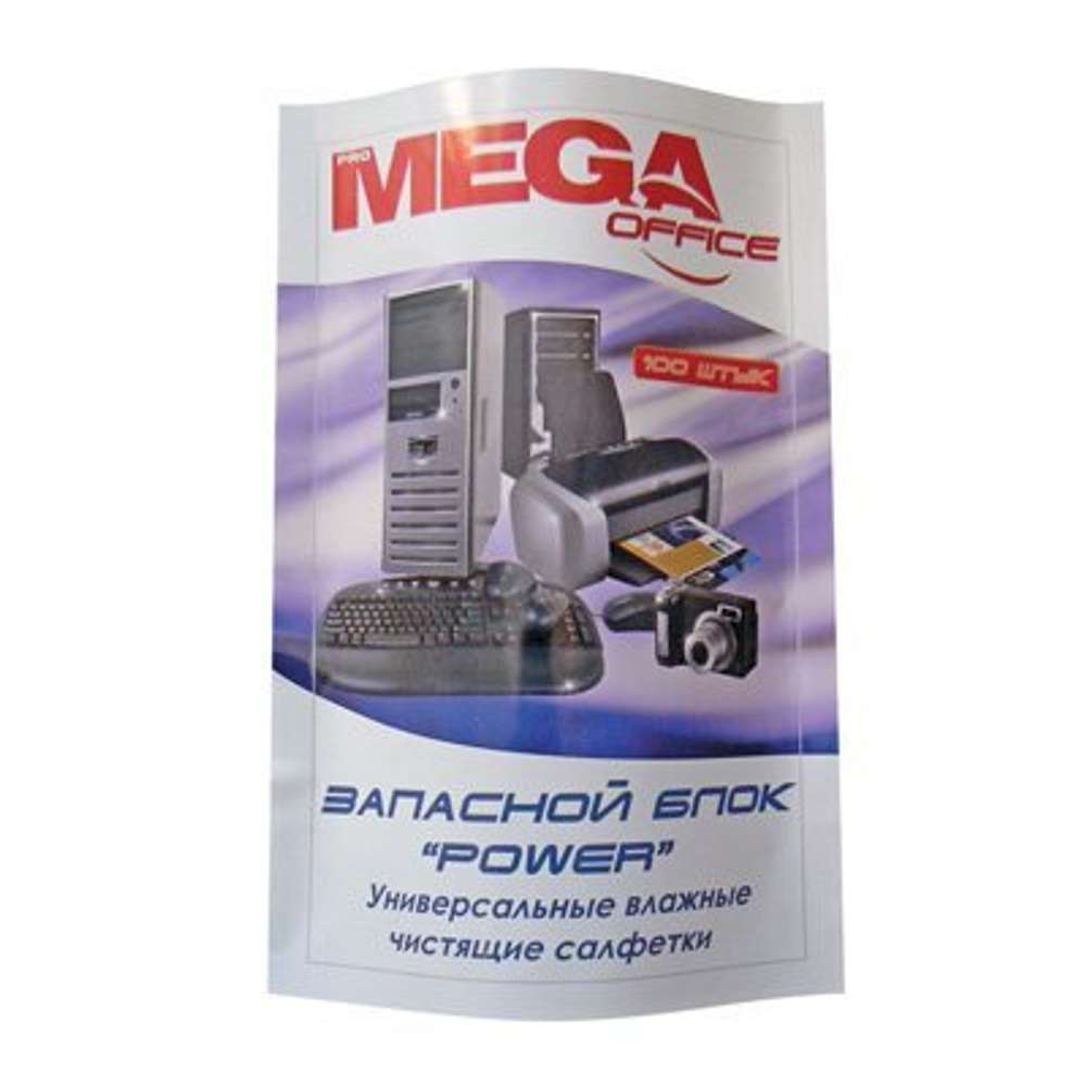 Салфетки влажные ProMega Office Power для чистки оргтехники, запасной блок 100 штук