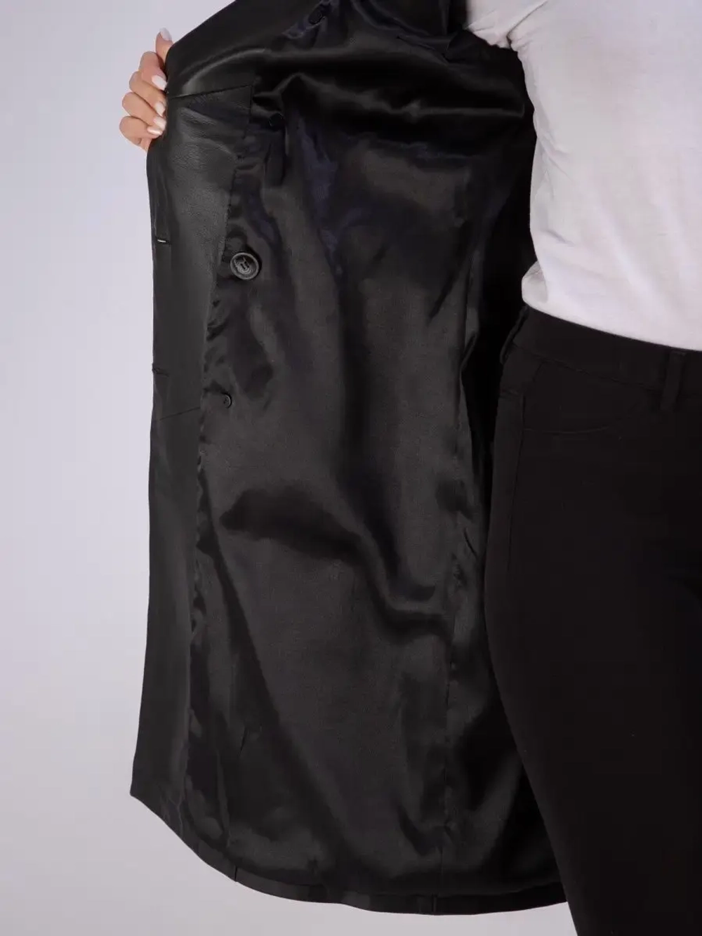 Тренч длинный кожаный с поясом плащ на весну