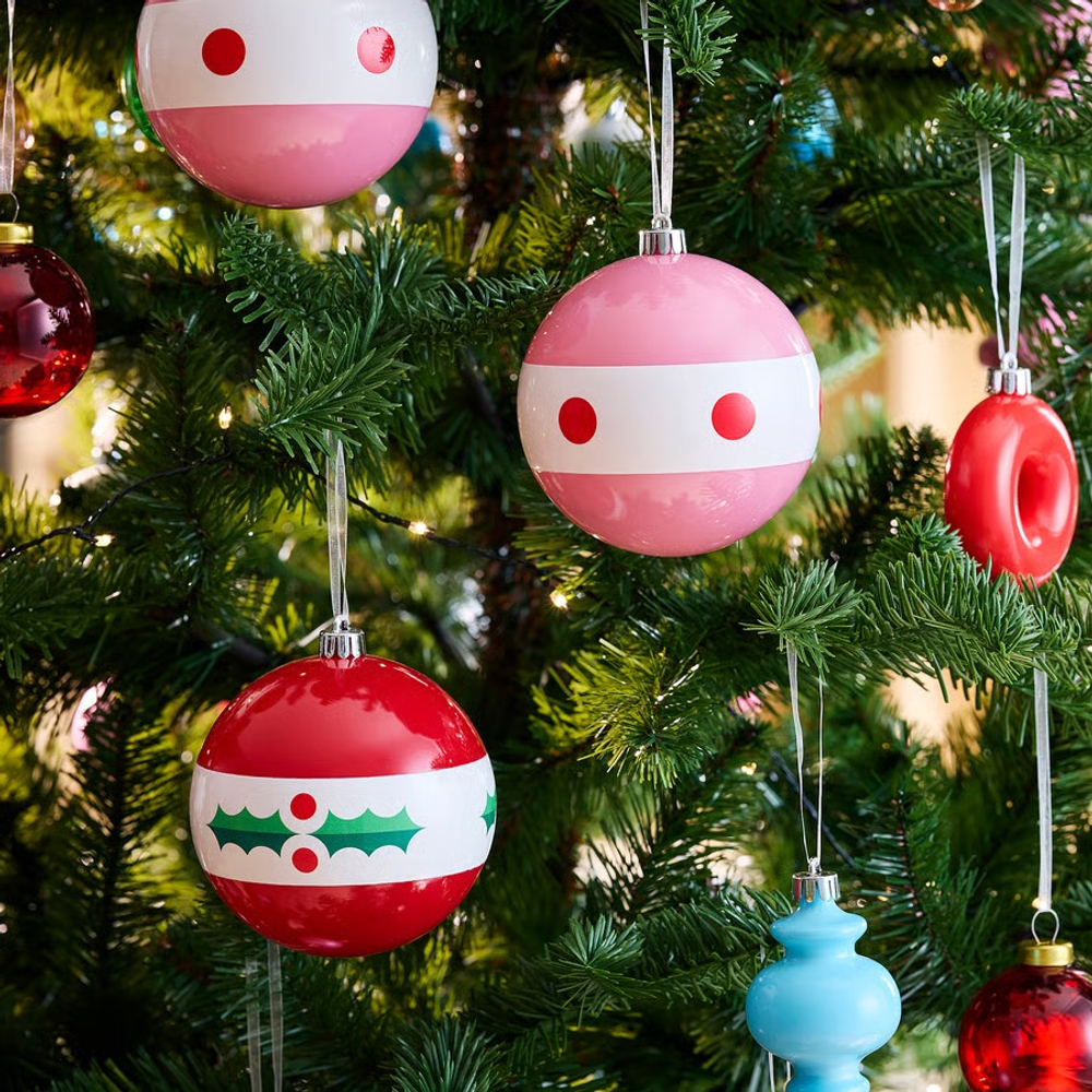 ВИНТЕРФИНТ VINTERFINT Елочное украшение 10 см шары 2 шт, красный/розовый