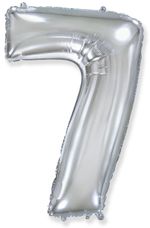 Шар (40"/102 см) Цифра, 7, Серебро, в упаковке